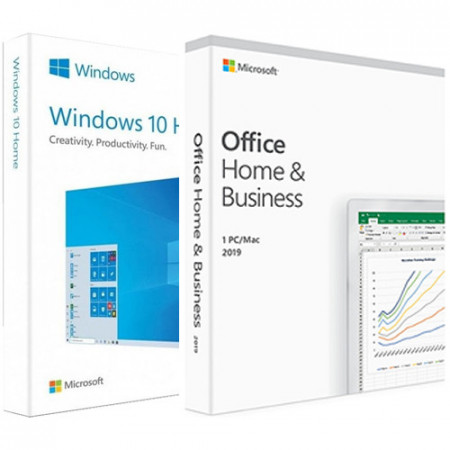 Microsoft Windows 10 Home, 32/64 bit, Engleza, Retail, Electronica + Microsoft Office Home and Business 2019 Electronic