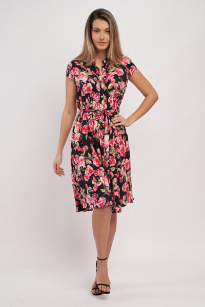 Timeout - Rochie dama cu cordon in talie si imprimeu floral