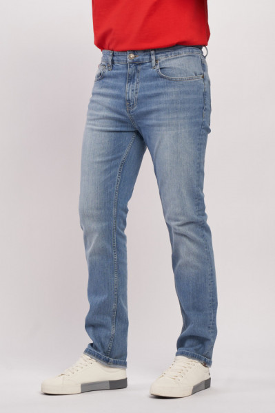 Lee Cooper - Blugi barbat straight comfort de culoare deschisa cu aspect decolorat si logo