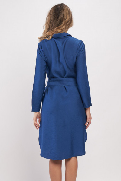 Lee Cooper - Rochie culoare uniforma de dama maneca lunga cu guler si cordon pentru ajustare
