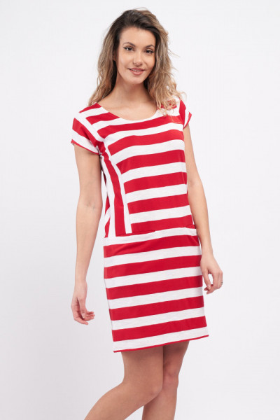 Timeout - Rochie dama scurta cu buzunare si model in dungi