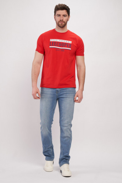 Lee Cooper - Blugi barbat straight comfort de culoare deschisa cu aspect decolorat si logo