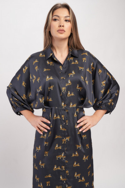 Montecristo - Rochie dama tip camasa cu maneca lunga si imprimeu
