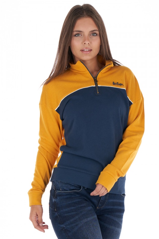 Lee Cooper - Hanorac dama in doua culori cu guler inalt si logo brodat