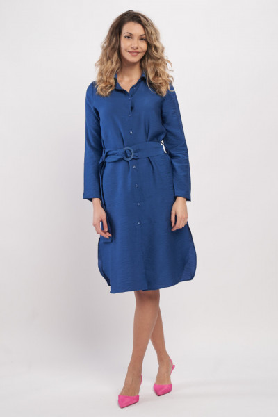 Lee Cooper - Rochie culoare uniforma de dama maneca lunga cu guler si cordon pentru ajustare