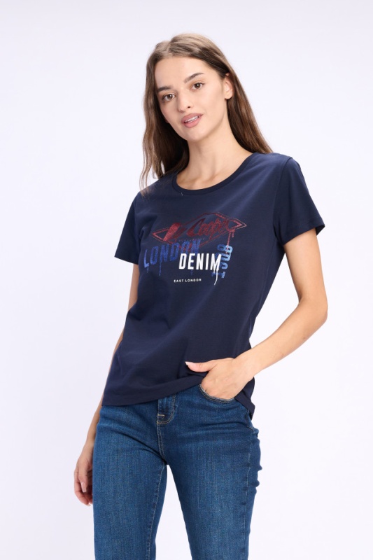 Lee Cooper - Tricou dama cu maneca scurta si imprimeu din bumbac