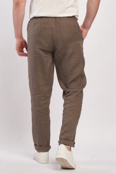 Timeout - Pantaloni lungi barbat din in cu snur pentru ajustare