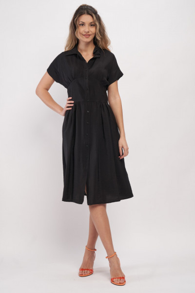 Timeout - Rochie dama de culoare uniforma tip camasa si detaliu in talie