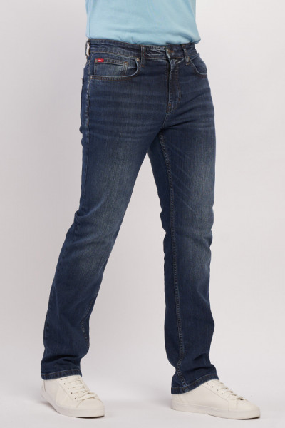 Lee Cooper - Blugi barbat straight comfort de culoare inchisa cu aspect prespalat si logo