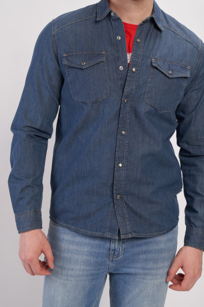 Lee Cooper - Camasa barbat din denim cu buzunare aplicate si logo