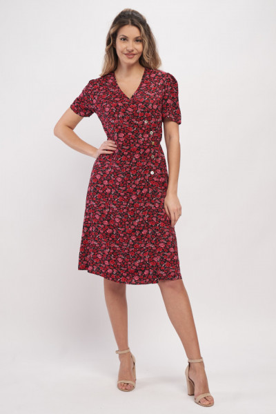 Timeout - Rochie dama cu imprimeu floral si nasturi