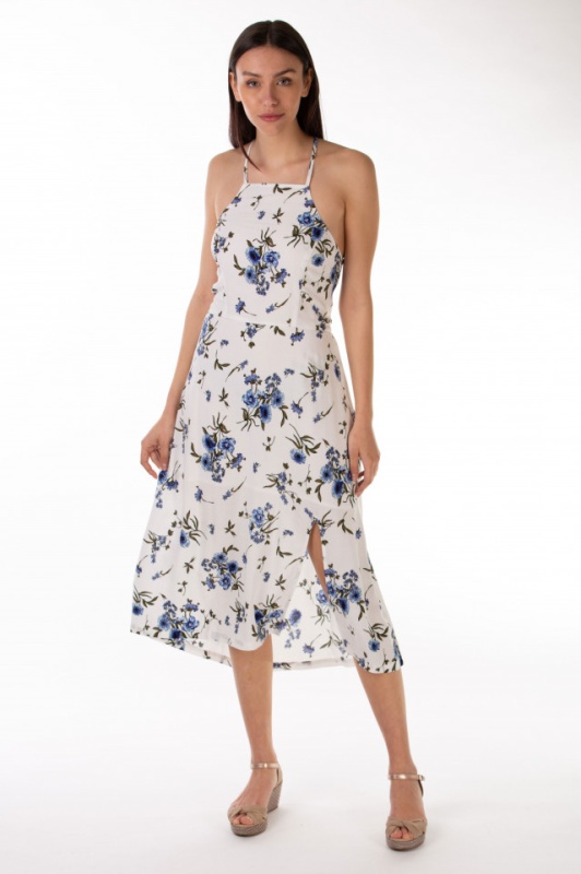Timeout - Rochie vaporoasa cu model floral si detaliu de prindere la spate