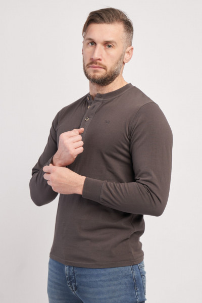 Timeout - Tricou cu maneca lunga barbat din bumbac cu logo si nasturi