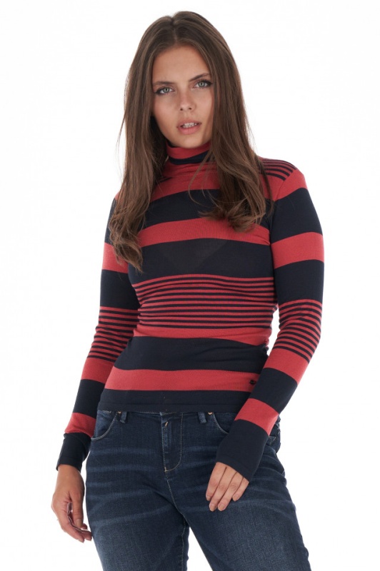 Lee Cooper - Pulover subtire dama cu guler inalt si model in dungi