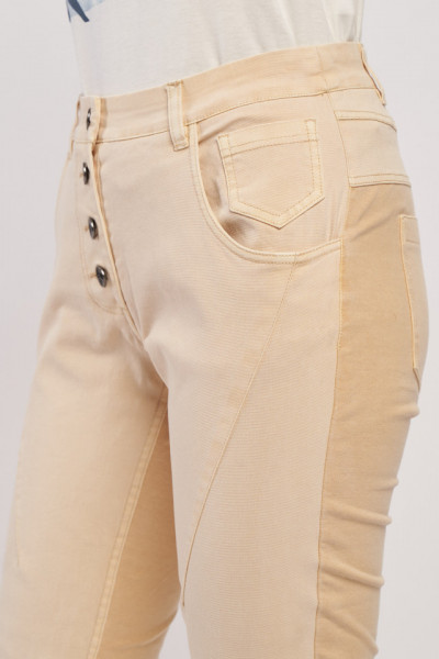 Timeout - Pantaloni lungi de dama cu nasturi si material combinat