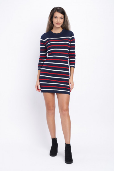 Timeout - Rochie elastica dama cu model in dungi si logo atasat