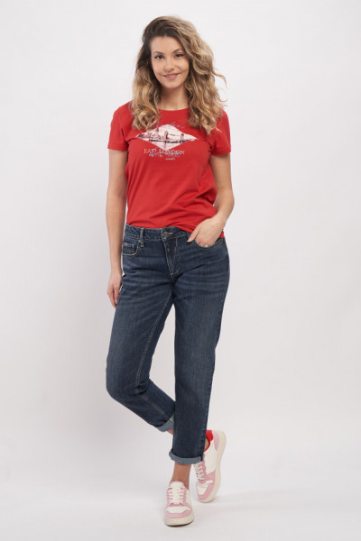 Lee Cooper - Blugi dama boyfriend cu aspect decolorat si logo