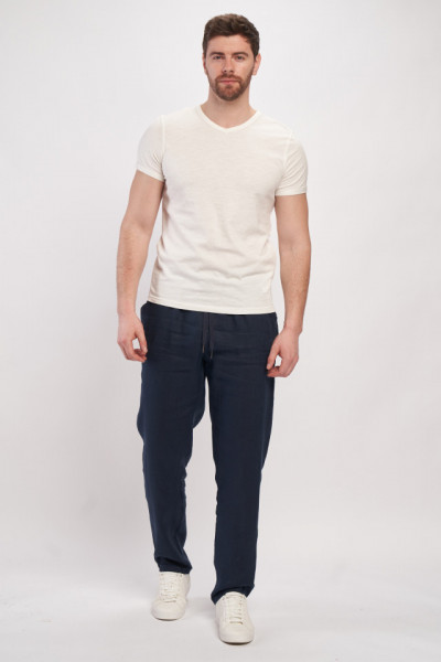 Timeout - Pantaloni lungi barbat din in cu snur pentru ajustare