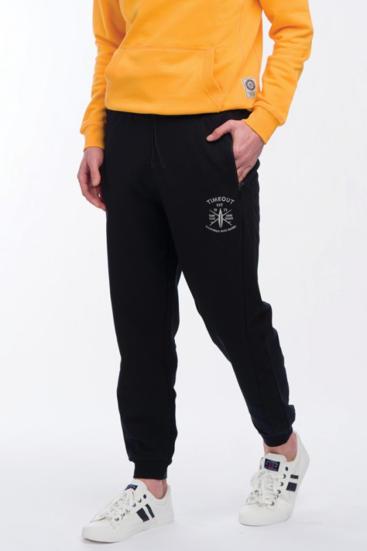 Timeout - Pantaloni de trening cu logo si buzunare cu fermoar