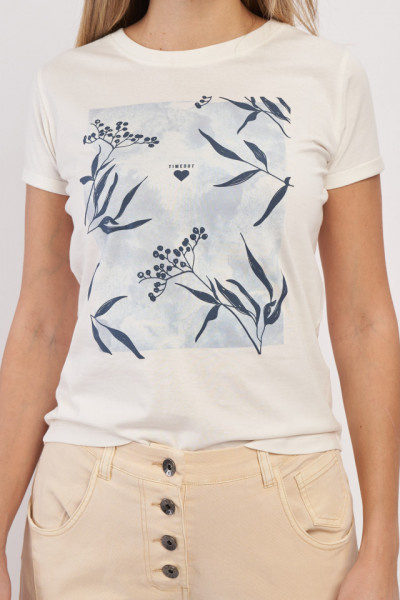 Timeout - Tricou maneca scurta dama cu motive florale si logo aplicat