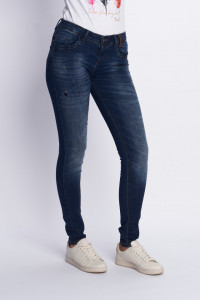 Timeout - Blugi dama slim fit cu aspect decolorat si logo