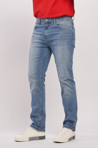 Lee Cooper - Blugi barbat straight comfort de culoare deschisa cu aspect decolorat si logo