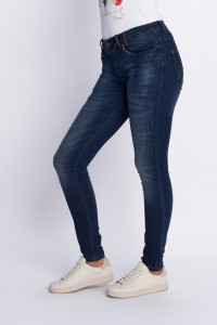 Timeout - Blugi dama slim fit cu aspect decolorat si logo