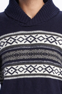 Timeout - Pulover barbat cu insertii de lana motive contrastante si guler oversize