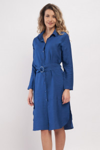 Lee Cooper - Rochie culoare uniforma de dama maneca lunga cu guler si cordon pentru ajustare