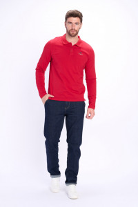 Lee Cooper - Tricou polo barbat cu maneca lunga si logo
