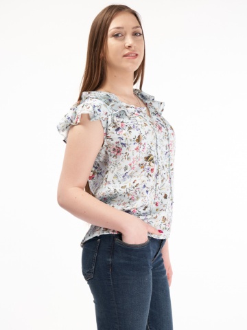 Martinez by Timeout - Camasa overzise cu imprimeu floral si volane la baza gatului