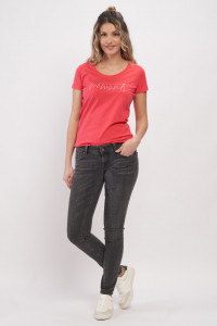 Timeout - Blugi skinny de dama cu talie joasa si aspect decolorat