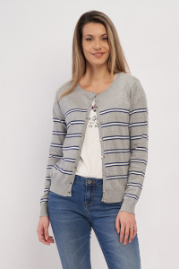 Timeout - Pulover dama tip cardigan cu model in dungi si logo