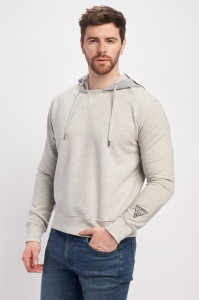 Kenvelo - Hanorac barbat cu gluga in culoare contrastanta si logo aplicat pe maneca