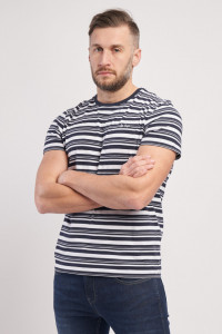 Lee Cooper - Tricou barbat cu maneca scurta cu model in dungi si logo
