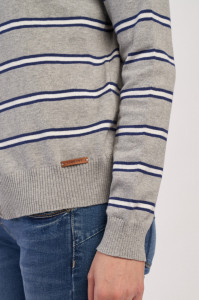 Timeout - Pulover dama tip cardigan cu model in dungi si logo