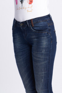 Timeout - Blugi dama slim fit cu aspect decolorat si logo