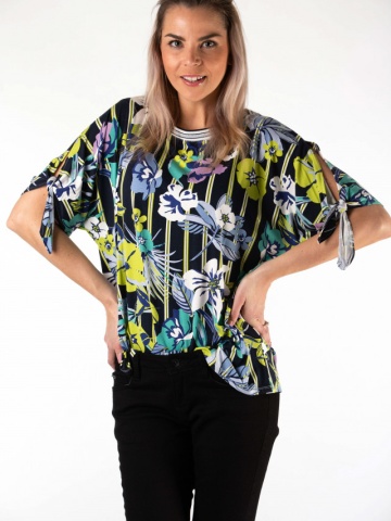 Montecristo - Tricou vaporos cu imprimeu floral si detaliu la baza gatului