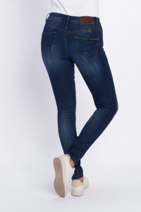 Timeout - Blugi dama slim fit cu aspect decolorat si logo