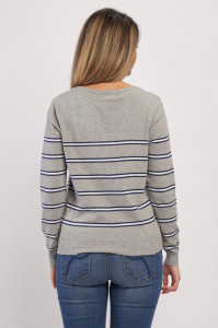 Timeout - Pulover dama tip cardigan cu model in dungi si logo