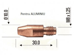 Duza de contact sarma de aluminiu, M8x30 mm, Alege Diametru