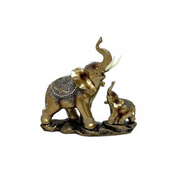 Elefant Mama Cu Pui Cu Patina Aurie