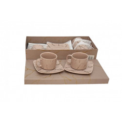 Set 6 Cani Cu Farfurioare Patrate Roz Pudra Marmorate