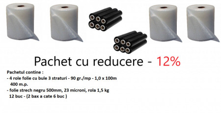 Pachet Stretch negru Economy contine 400 mp bule si 12 strech negru