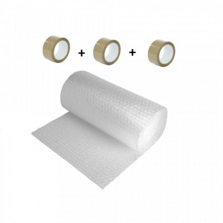 Pachet folie cu bule 100 mp + 3 role scotch, folie de 60gr/mp - 2 straturi