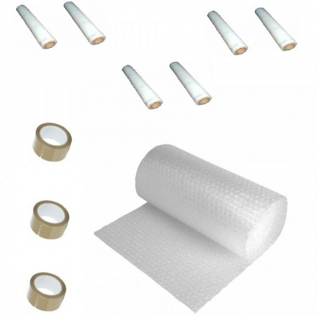 Pachet folie cu bule 100 mp + 3 role scotch + 6 Stretch, folie de 60gr/mp - 2 straturi