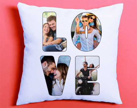 Perna Personalizata, Love Text , 40x40 cm cu 4 poze
