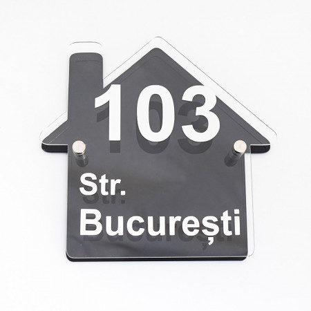 Placa Stradala Nr Casa si Strada, 20x21cm, casuta + Distantiere montaj
