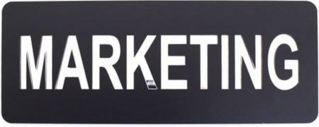 Placuta informativa de perete sau usa, MARKETING, 20x8 cm, efect oglinda