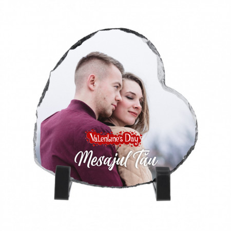 Rama foto, Inima, Piatra naturala Ardezie, Valentines Day, Personalizata cu poza Ta si Mesaj
